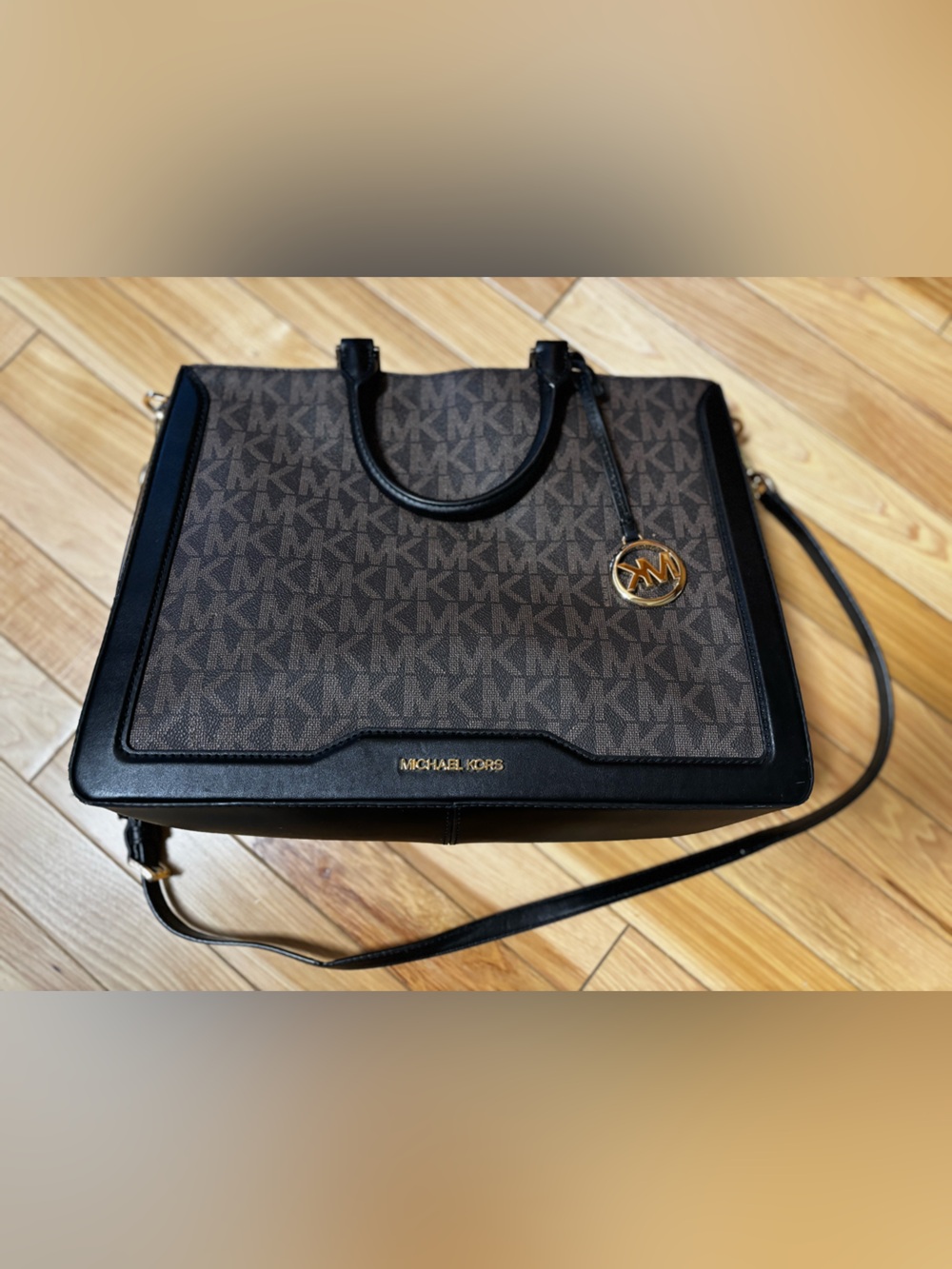 Michael Kors Brown and Black MK Logo Satchel